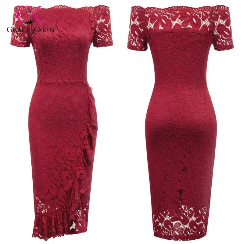 Grace Karin Sexy Red Lace Dress Women's Off Shoulder Short Sleeve Ruffles Decorated Hips-Wrapped Bodycon Dress For Party Wedding
Grace Karin Sexy Red Lace Dress Women's Off Shoulder Short Sleeve Ruffles Decorated Hips-Wrapped Bodycon Dress For Party Wedding