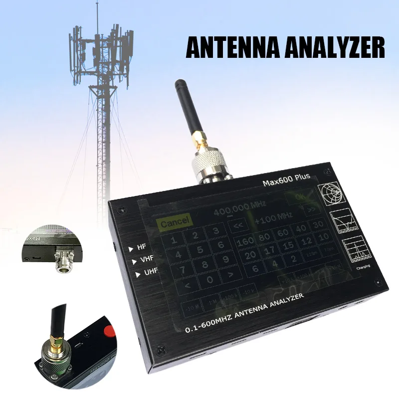 High HF/VHF/UHF Antenna Analyzer 0.1-600MHZ with 4.3 Inch TFT LCD Touching Screen LG66
High HF/VHF/UHF Antenna Analyzer 0.1-600MHZ with 4.3 Inch TFT LCD Touching Screen LG66
