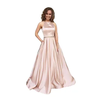 Elegant Halter Prom Dress 2020 Long Gown For Party Beaded Floor-Length Satin A-line Formal Dress With Pockets Vestido De Festa
Elegant Halter Prom Dress 2020 Long Gown For Party Beaded Floor-Length Satin A-line Formal Dress With Pockets Vestido De Festa