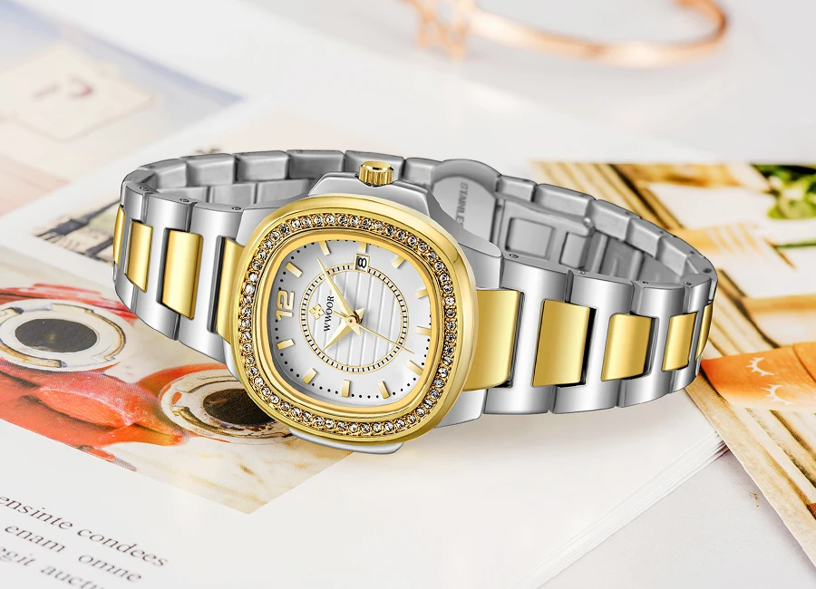 Luxury Rose Gold Watch Women WWOOR Fashion Brand Diamond Ladies Quartz Wrist Watch Female Stainless Steel Waterproof Date Watch