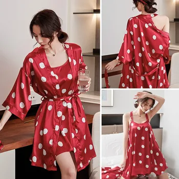 2020 Women Satin Sleepwear Sets Polka Dot Pyjamas Women Silk Pijama Mujer Cute Casual Pajama Sets
2020 Women Satin Sleepwear Sets Polka Dot Pyjamas Women Silk Pijama Mujer Cute Casual Pajama Sets