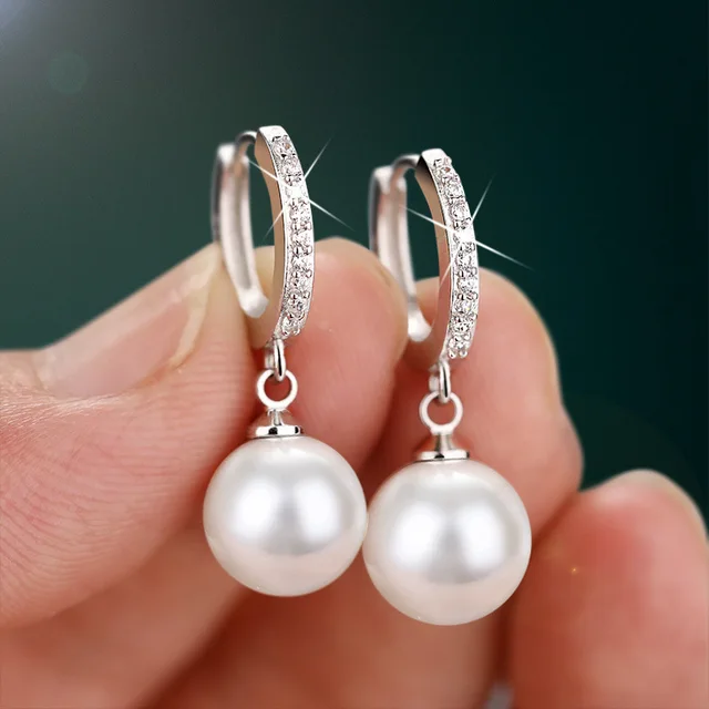 LByzHan 2020 boucles d'oreilles en perles d'eau douce naturelles authentiques, boucles d'oreilles en argent Sterling 925, bijoux en perles pour cadeau de mariage Wemon 1
