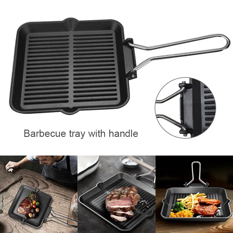 Contemporary Hard Iron Non-stick Kitchen Utensils Square Baking Tray with Handle Portable Multi-purpose Baking Tray Black DEC889
Contemporary Hard Iron Non-stick Kitchen Utensils Square Baking Tray with Handle Portable Multi-purpose Baking Tray Black DEC889