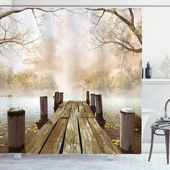 Autumn Shower Curtain, Old Wooden Jetty on a Lake with Fallen Leaves and Foggy Forest in Distance, Cloth Fabric Bathroom Decor
Autumn Shower Curtain, Old Wooden Jetty on a Lake with Fallen Leaves and Foggy Forest in Distance, Cloth Fabric Bathroom Decor
