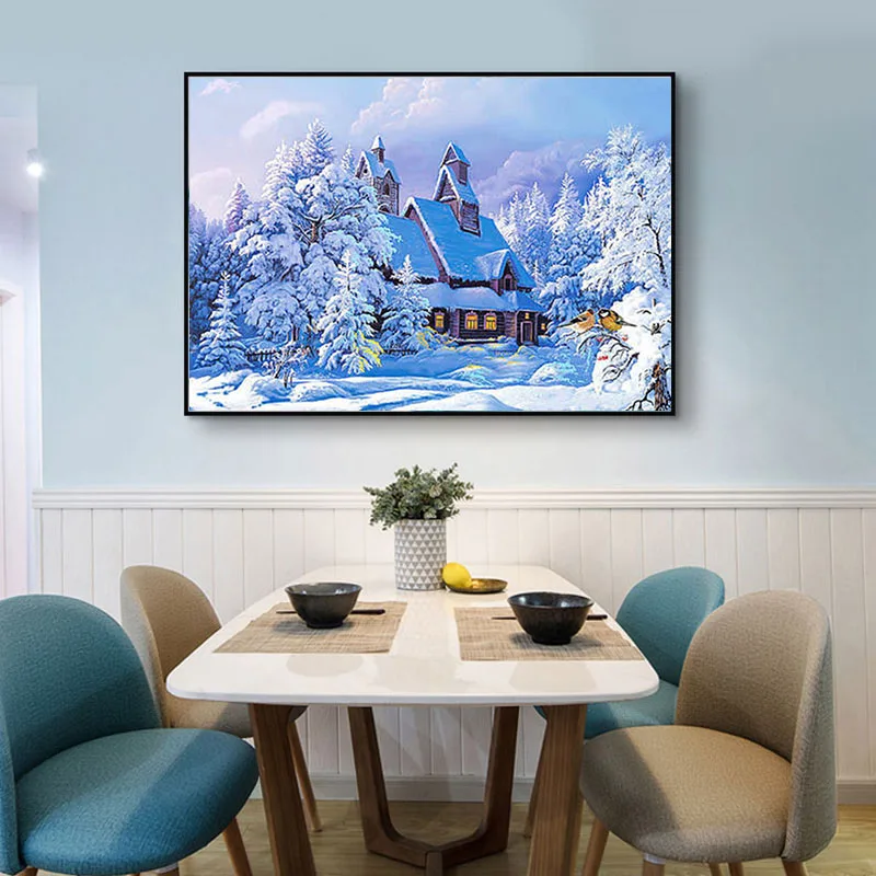 Алмазная 5D картина сделай сам зимний Снежный пейзаж Круглая Мозаика из смолы