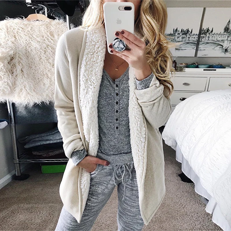 Duzeala White Blend Coat Fluffy Winter Coat Women Jacket Cardigan Fall Coat Female 
Duzeala White Blend Coat Fluffy Winter Coat Women Jacket Cardigan Fall Coat Female