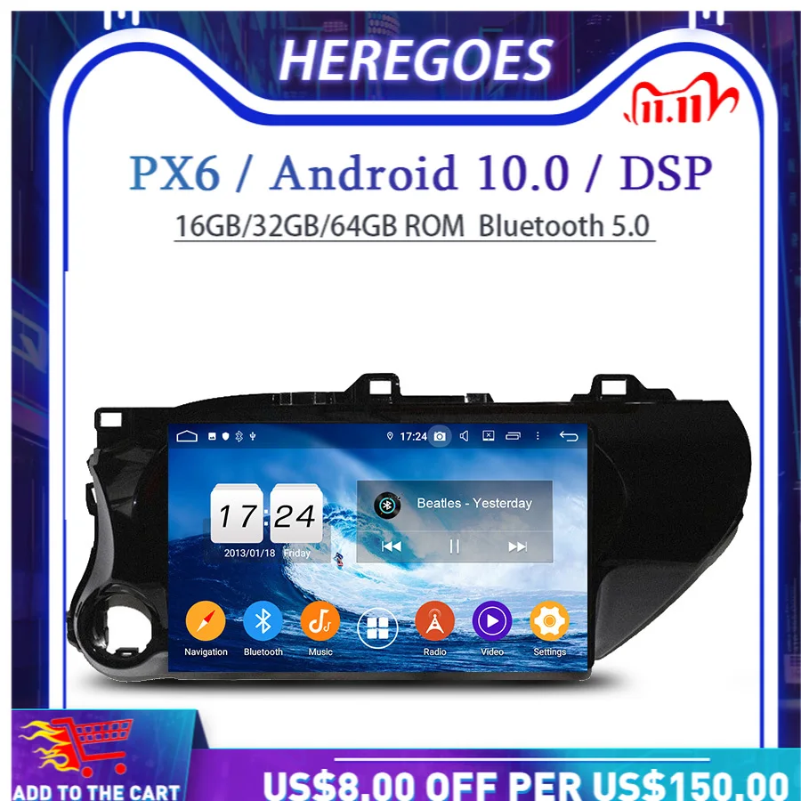 Автомобильный DVD-плеер PX6 DSP IPS 10 1 дюйма Android 0 6 Wifi RDS Авто радио GPS карта Bluetooth 5 для