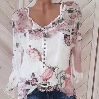 Button Women Shirts Spring Summer Casual V Neck Blouse Women Top Long Sleeve Perspective Ladies Print Blouse Female
Button Women Shirts Spring Summer Casual V Neck Blouse Women Top Long Sleeve Perspective Ladies Print Blouse Female
