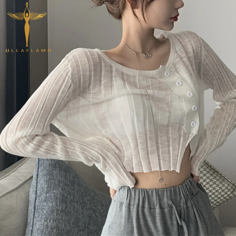 Thin Knitted Long-Sleeve Round Neck Women's T-Shirt See-Through Cardigan Irregular Button Crop Top Sexy Streetwear Ladies Tshirt
Thin Knitted Long-Sleeve Round Neck Women's T-Shirt See-Through Cardigan Irregular Button Crop Top Sexy Streetwear Ladies Tshirt