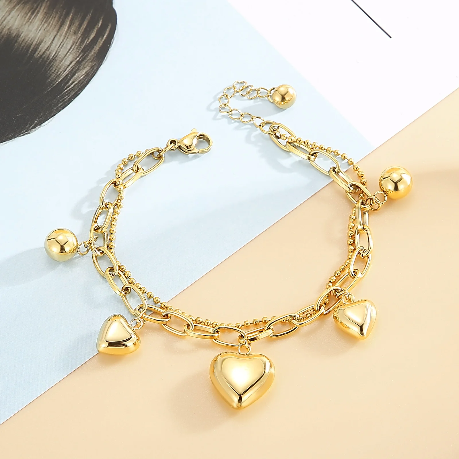 Женский браслет из нержавеющей стали с подвеской в виде сердца 
Женский браслет из нержавеющей стали с подвеской в виде сердца