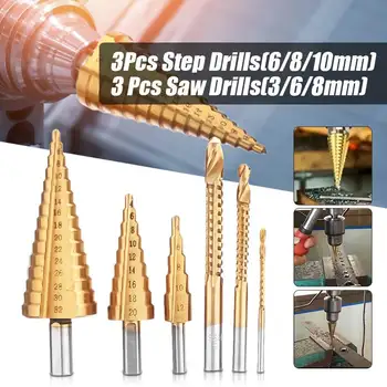 6Pcs/Set HSS 3-8mm High Speed Steel Cobalt Step Stepped Drill Bit Set Spiral For Triangle Shank Metal Cone Hole Woodworking Set
6Pcs/Set HSS 3-8mm High Speed Steel Cobalt Step Stepped Drill Bit Set Spiral For Triangle Shank Metal Cone Hole Woodworking Set
