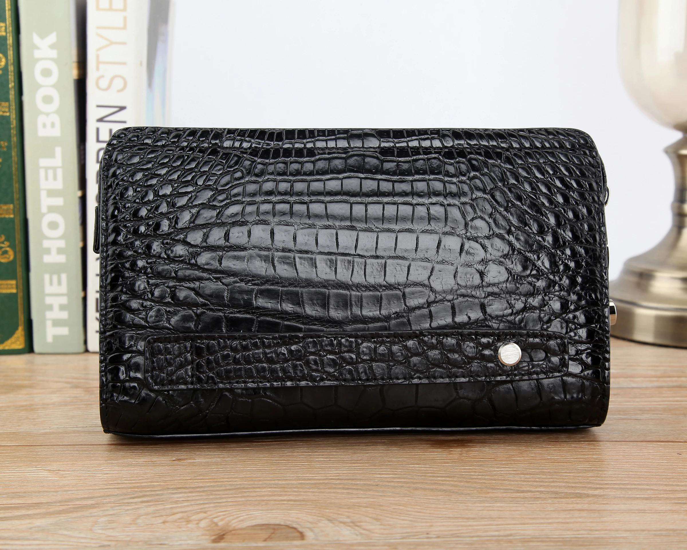 

Newly genuine crocodile leather alligator belly skin long size men wallet zip closure money cash coin wallet holder case purse
