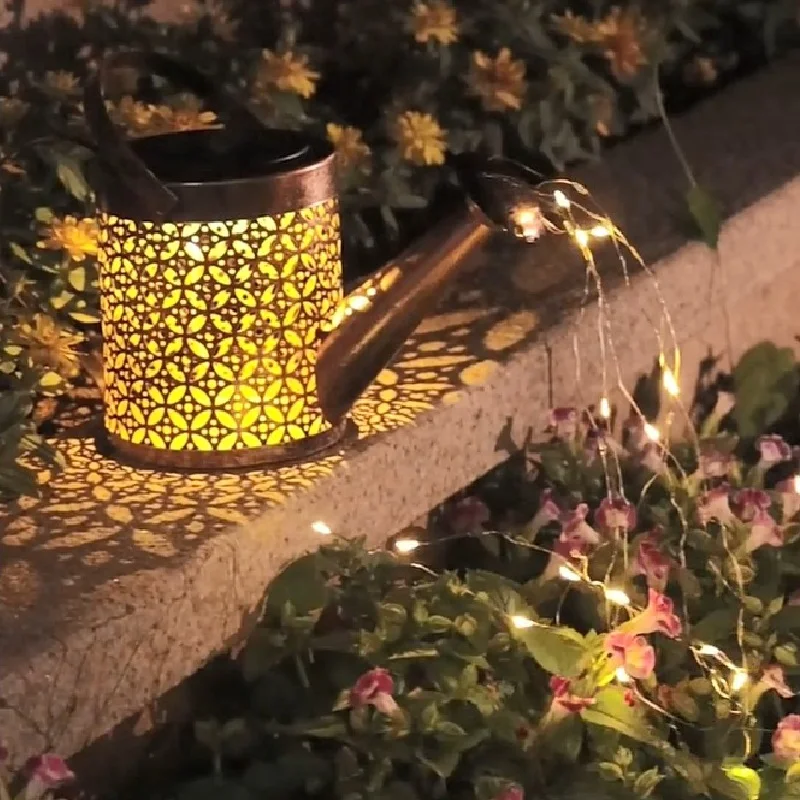 Outdoor Solar Watering Can Ornament Lamp Garden Art Light Decoration Hollow-out Iron Shower LED Lights String Garden Decorations Outdoor Solar Watering Can Ornament Lamp Garden Art Light Decoration Hollow-out Iron Shower LED Lights String Garden Decorations