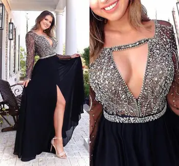 YiMinpwp Black Prom Dresses V Neck Long Sleeve High-Thigh Slits Crystal Beads Long Formal Evening Party Gowns vestidos de noche
YiMinpwp Black Prom Dresses V Neck Long Sleeve High-Thigh Slits Crystal Beads Long Formal Evening Party Gowns vestidos de noche