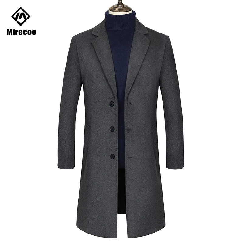 Шерстяное пальто Mirecoo мужская длинная куртка однотонное зимнее современное