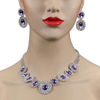 Chran Purple Crystal Necklace Earrings Set Silver Plated African Rhinestone Jewelry Set
Chran Purple Crystal Necklace Earrings Set Silver Plated African Rhinestone Jewelry Set