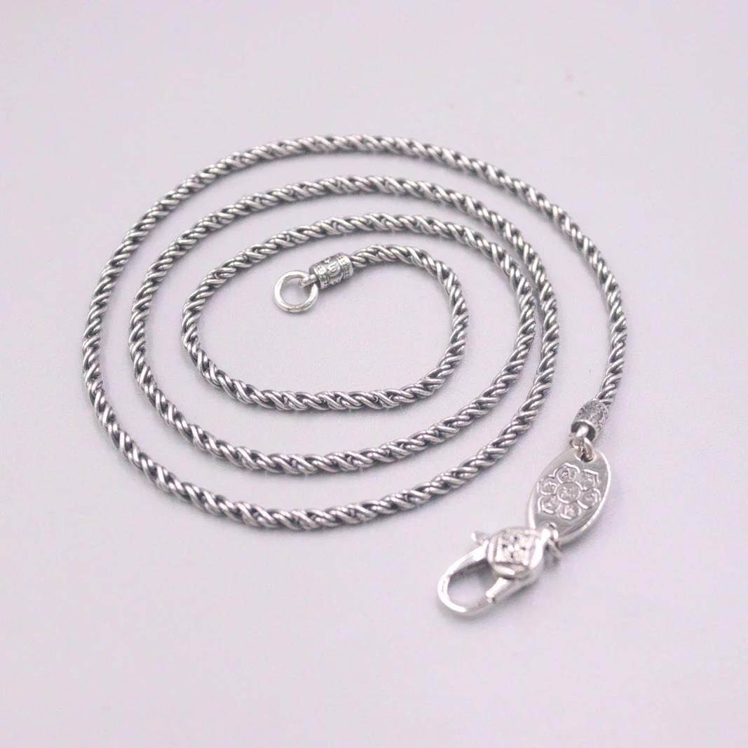 

New Fine Pure S925 Sterling Silver Chain Women Men 2mm Rope Link Necklace 50cm 11-12g 20inch