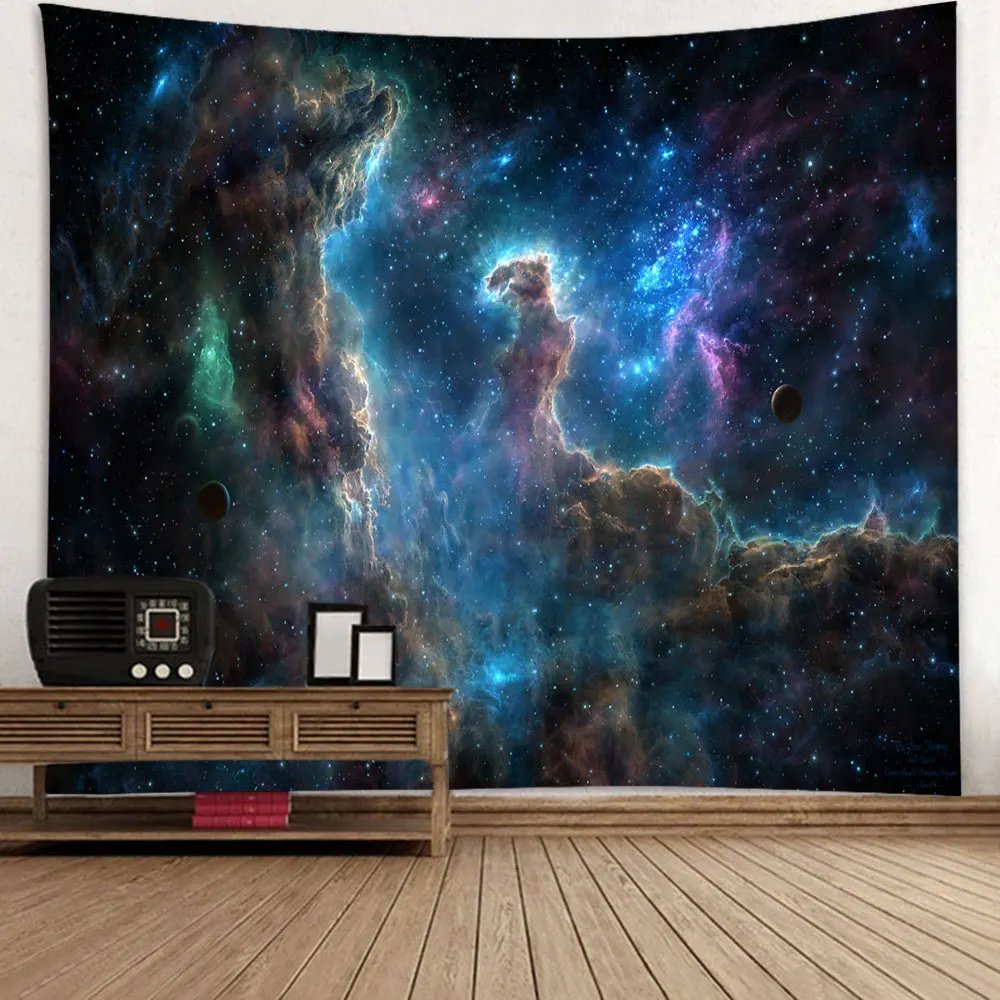 

Psychedelic Galaxy Starry Sky Tapestry Large Moon Universe Space Nebula Wall Hanging Thin Wall Cloth Home Decoration