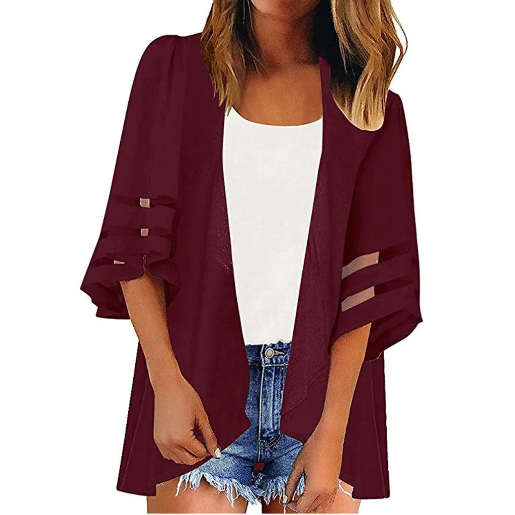Women blouses Mesh Panel 3/4 Bell Sleeve Pure color Chiffon Casual Loose Kimono Cardigan summer blouses for women 2019 aug 26
Women blouses Mesh Panel 3/4 Bell Sleeve Pure color Chiffon Casual Loose Kimono Cardigan summer blouses for women 2019 aug 26