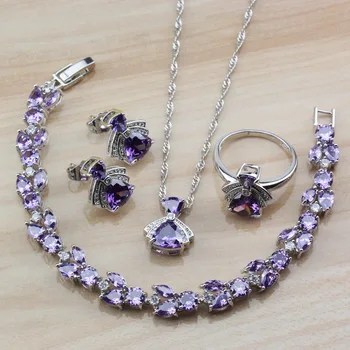 Romantic Natural Purple Crystal 4PCS Jewelry Sets Of Silver Color Wedding Costume Stud Earrings/Necklace/Bracelet And Ring Sets
Romantic Natural Purple Crystal 4PCS Jewelry Sets Of Silver Color Wedding Costume Stud Earrings/Necklace/Bracelet And Ring Sets