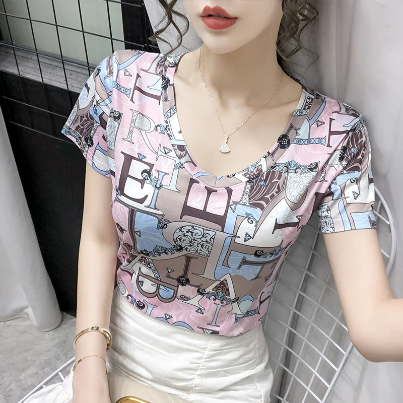 2020 European Goods Fashion Printing V-neck Short-sleeved T-shirts Female Ins Trendy Pattern Color Slim T-shirt Top Tshirts Tee
2020 European Goods Fashion Printing V-neck Short-sleeved T-shirts Female Ins Trendy Pattern Color Slim T-shirt Top Tshirts Tee