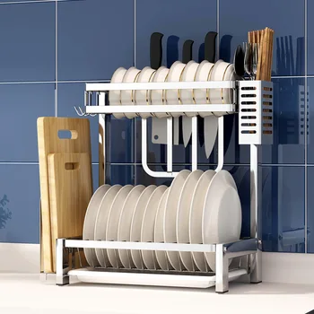 2-Tier 304 Stainless Steel Dish Drying Rack Knife Holder Plate Shelf Drain Rack Multifunction Kitchen Tableware Organizer Holder
2-Tier 304 Stainless Steel Dish Drying Rack Knife Holder Plate Shelf Drain Rack Multifunction Kitchen Tableware Organizer Holder