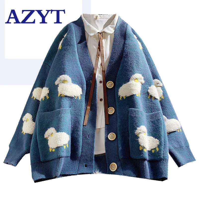 2020 Autumn New Knit Female Cardigan Loose Streetwear Knit Sweater Coat Cute Cartoon Print V Neck knitted cardigan Women Jacket
2020 Autumn New Knit Female Cardigan Loose Streetwear Knit Sweater Coat Cute Cartoon Print V Neck knitted cardigan Women Jacket
