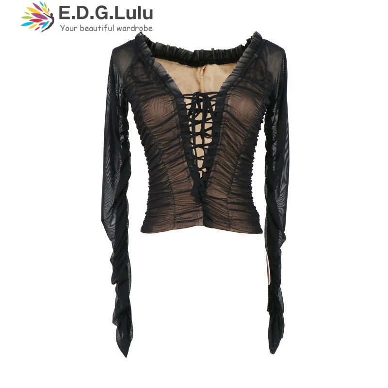 EDGLuLu Summer Top 2020 V-neck Ruched Bodycon Long Sleeve Shirt Women Pink Black Lace-up Sexy Ladies Shirt Top Clothing 0402
EDGLuLu Summer Top 2020 V-neck Ruched Bodycon Long Sleeve Shirt Women Pink Black Lace-up Sexy Ladies Shirt Top Clothing 0402