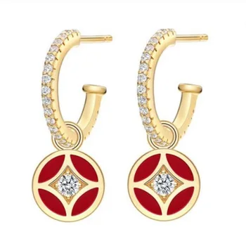 Fashion Yellow Gold 925 Sterling Silver Lucky Coin Earring Enameled Red Chinese Coin Dangle Earring for Women Wedding Jewelry 
Fashion Yellow Gold 925 Sterling Silver Lucky Coin Earring Enameled Red Chinese Coin Dangle Earring for Women Wedding Jewelry