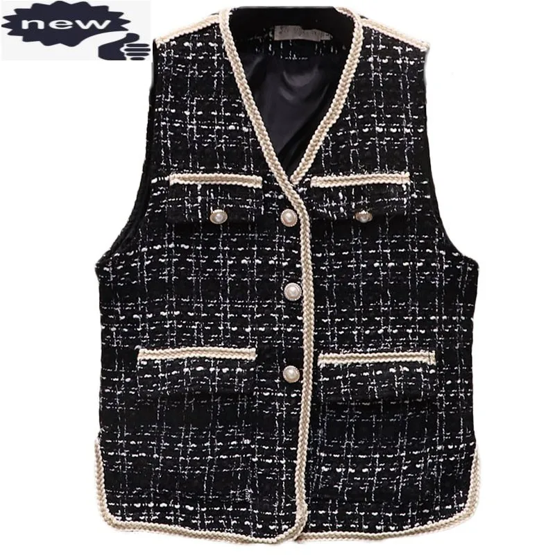 Women Pearls Single Breasted Tweed Sleeveless Jacket Plaid Vest Top V Neck Casual Loose Fit Outwear Waistcoat Streetwear Vests
Women Pearls Single Breasted Tweed Sleeveless Jacket Plaid Vest Top V Neck Casual Loose Fit Outwear Waistcoat Streetwear Vests