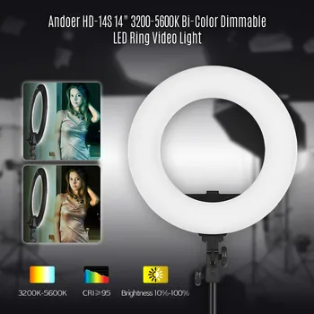 Andoer HD-14S Studio Ring Light Bi-Color Dimmable LED Video Light Lamp Built-in 192pcs SMD LEDs Digital Photographic Lighting
Andoer HD-14S Studio Ring Light Bi-Color Dimmable LED Video Light Lamp Built-in 192pcs SMD LEDs Digital Photographic Lighting