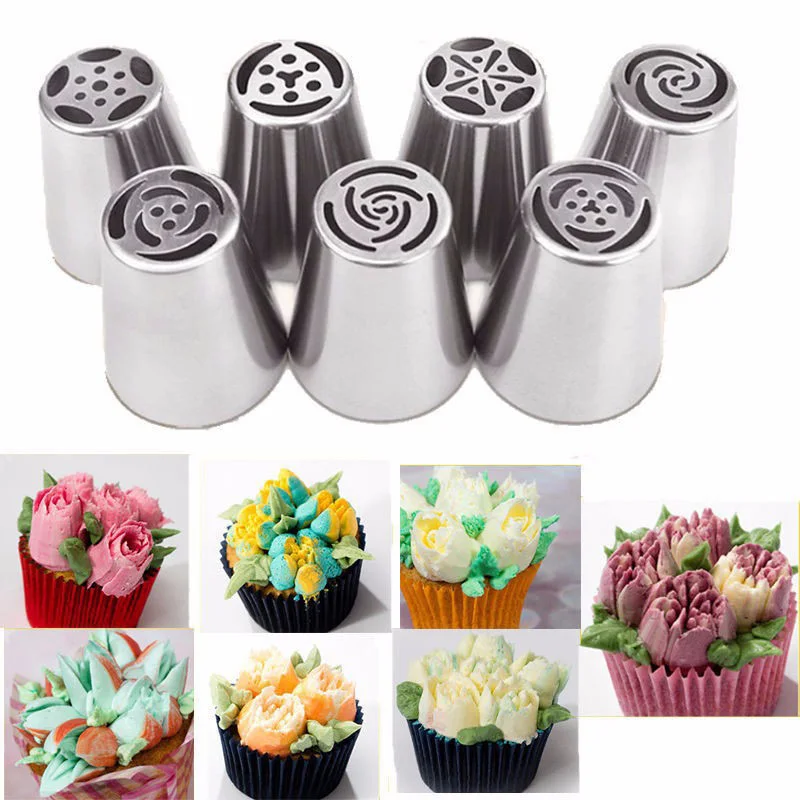 

3pcs/5pcs/7pcs Cream Pastry Decorating Tips Set Stainless Steel Russian Tulip Icing Piping Cake Nozzles Cupcake Baking Tools