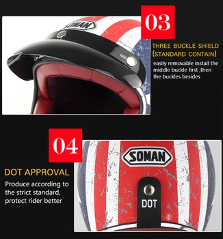 3/4 Helmet Motorcycle Helmets For Soman SM512 Chopper Shape casco moto DOT Approval Vintage Retro Half Face Motor Helmets
3/4 Helmet Motorcycle Helmets For Soman SM512 Chopper Shape casco moto DOT Approval Vintage Retro Half Face Motor Helmets