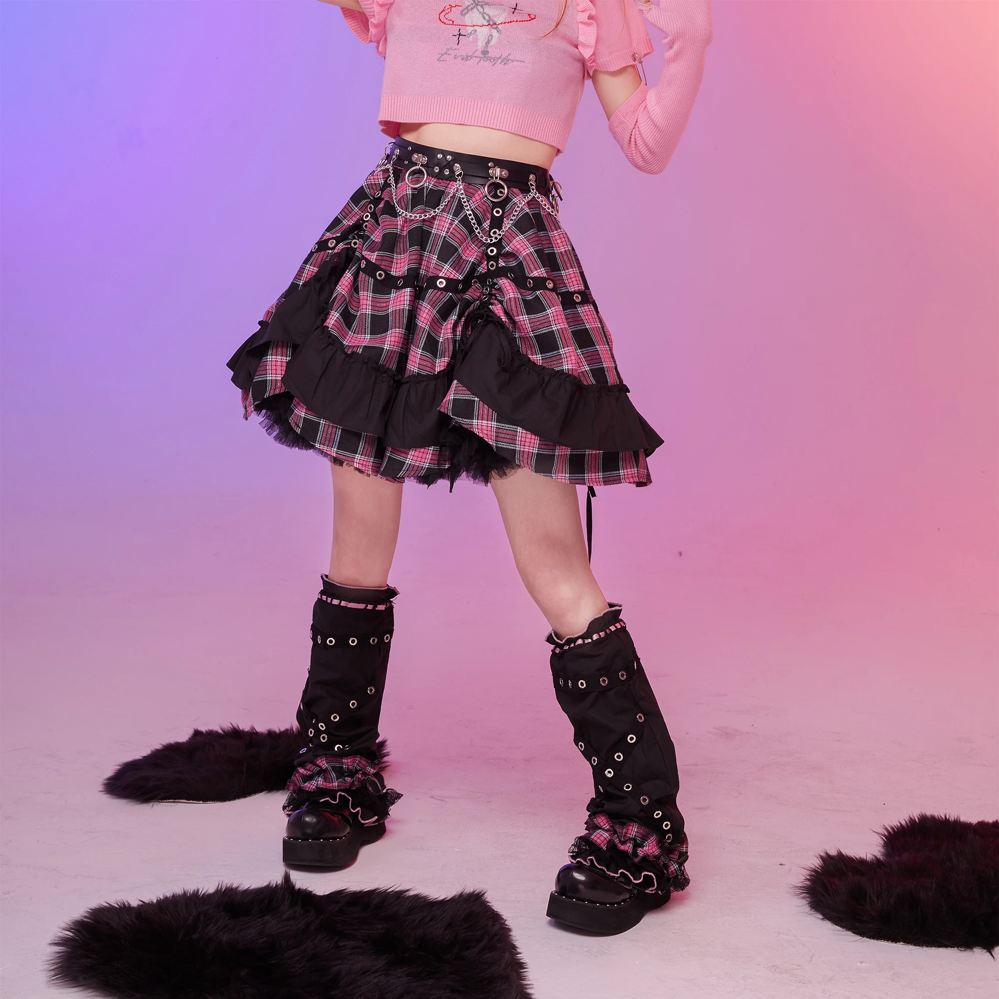 Фото Оригинальный дизайн розовая клетчатая бальная юбка toochai японская Милая