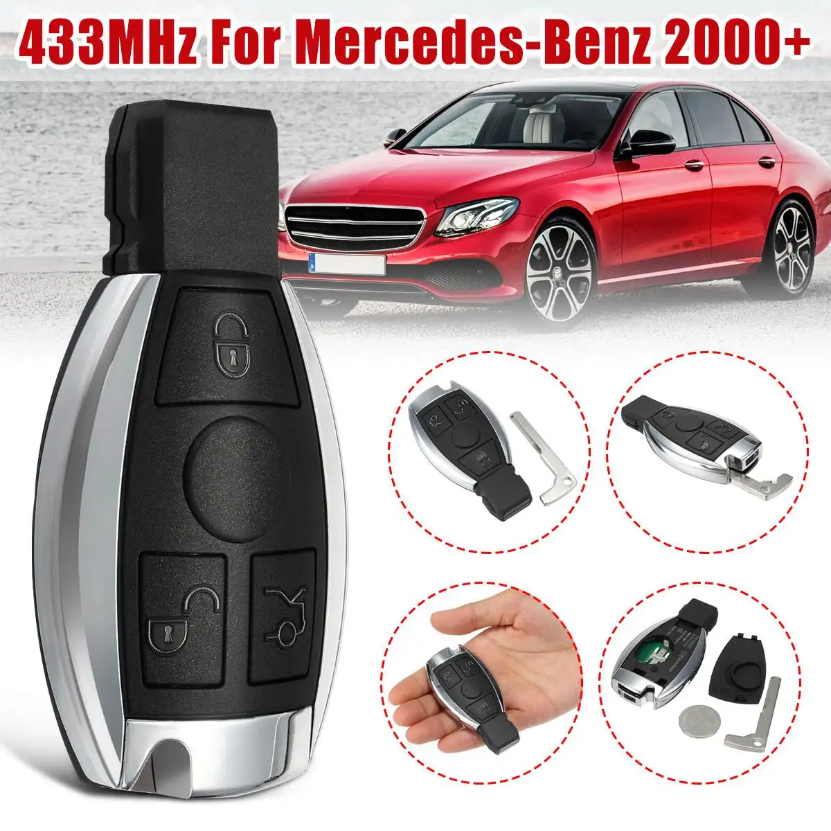 433MHz 3 Buttons Remote Key Replacement Entry Fob Transmitter for Mercedes-Benz 2000 2001 2002+ with BGA Chip Uncut Blade
433MHz 3 Buttons Remote Key Replacement Entry Fob Transmitter for Mercedes-Benz 2000 2001 2002+ with BGA Chip Uncut Blade