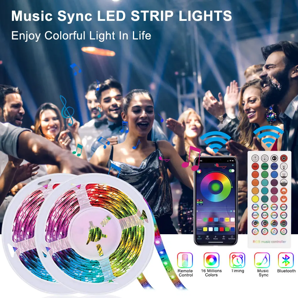Bluetooth LED Strip Light Waterproof Diode Tape 16 Million Colors Flexible Neon Led Lights Wardrobe Bedroom Wedding Decoration
Bluetooth LED Strip Light Waterproof Diode Tape 16 Million Colors Flexible Neon Led Lights Wardrobe Bedroom Wedding Decoration