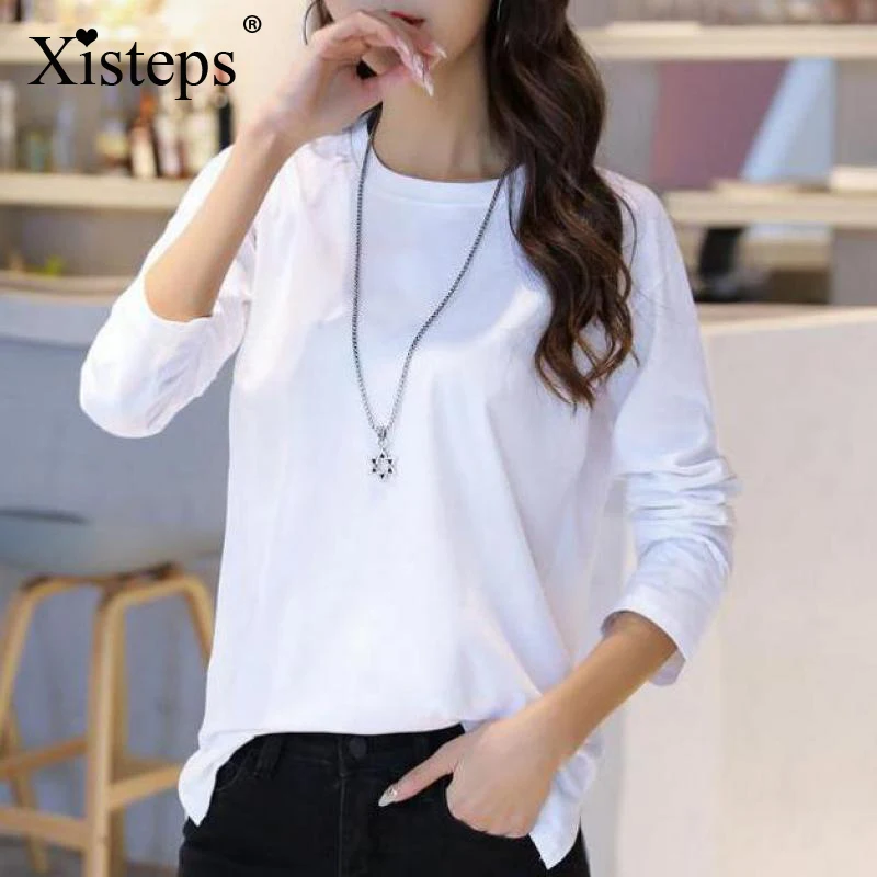 Xisteps Women Solid Color Sotton T Shirt Plus Size Tops Female Loose Side Split O Neck Long Sleeve Oversize Pullover 2019
Xisteps Women Solid Color Sotton T Shirt Plus Size Tops Female Loose Side Split O Neck Long Sleeve Oversize Pullover 2019