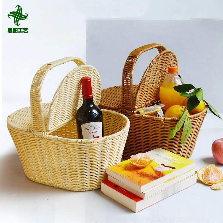 Hand basket made of environment-friendly material. Hand basket made of imitation rattan woven tape with cover
Hand basket made of environment-friendly material. Hand basket made of imitation rattan woven tape with cover