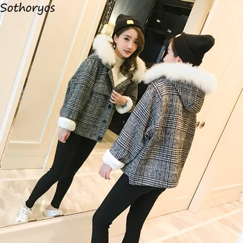 Wool Women Hooded Plaid Simple All-match Leisure Korean Style Blends Womens Lambswool Elegant Warm Sweet Ladies Chic Outerwear
Wool Women Hooded Plaid Simple All-match Leisure Korean Style Blends Womens Lambswool Elegant Warm Sweet Ladies Chic Outerwear