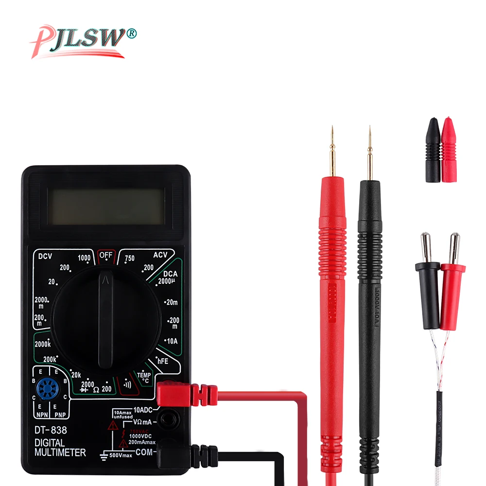 DT-838 Digital Multimeter Volt/ Amp/Ohm/Temperature Meter Voltage Tester Tools Measuring Tool
DT-838 Digital Multimeter Volt/ Amp/Ohm/Temperature Meter Voltage Tester Tools Measuring Tool