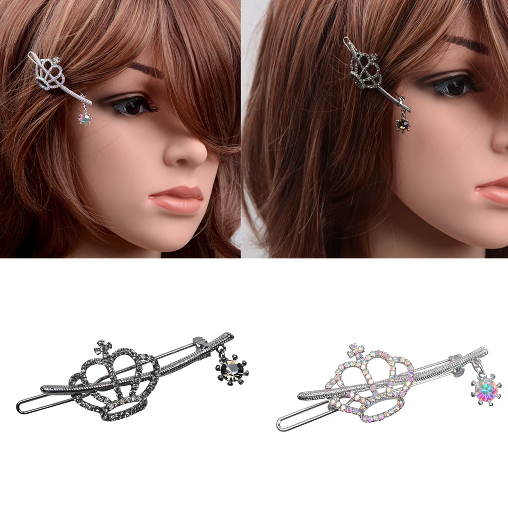 Women Crystal Rhinestone Crown Tassel Hair Clip Slide Hairpin Gripper Women Crystal Rhinestone Crown Tassel Hair Clip Slide Hairpin Gripper
