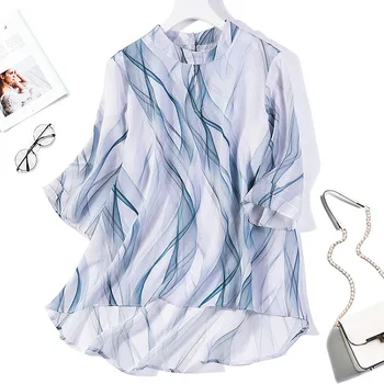 Women's 100% Pure Silk Top Shirt Blouse mandarin collar half sleeve ink printed one size JN087 
Women's 100% Pure Silk Top Shirt Blouse mandarin collar half sleeve ink printed one size JN087