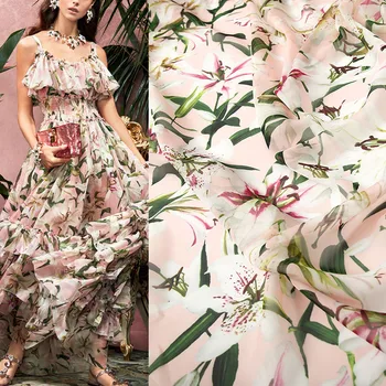 100x145cm Fashion Pink and Black Lily Flower Printed Thin Chiffon Fabric For Woman Summer Dress Blouse DIY Cloth Sewing
100x145cm Fashion Pink and Black Lily Flower Printed Thin Chiffon Fabric For Woman Summer Dress Blouse DIY Cloth Sewing