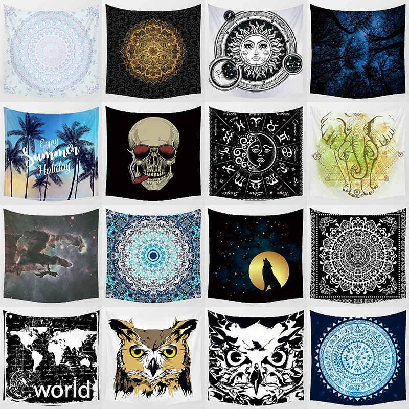 

HD picture enjoy summer holiday wall art tapestry skull owl wolf background wall decor square middle size wall hanging tapestry