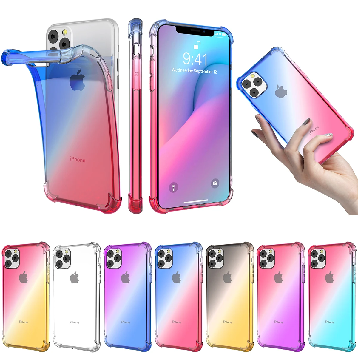 For iPhone 11 pro 5.8 2019 Case Soft TPU Bumper Gradient Color Shockproof Cover for iPhone11 6.1 11 Pro Max 6.5 Case Transparent
For iPhone 11 pro 5.8 2019 Case Soft TPU Bumper Gradient Color Shockproof Cover for iPhone11 6.1 11 Pro Max 6.5 Case Transparent