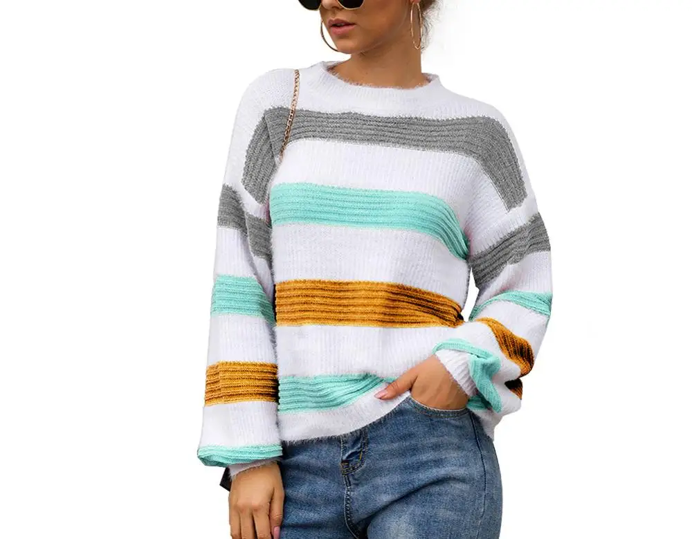 Women Wardrobe Striped Knitted Tops Color Block Crewneck Long Sleeve Pullover Loose Sweaters
Women Wardrobe Striped Knitted Tops Color Block Crewneck Long Sleeve Pullover Loose Sweaters