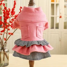 Abrigo de lana a cuadros con bolsillos invierno otoño perro vestido abrigo cachorro perro ropa Teddy Poodle ropa para perros pequeños pet(China)