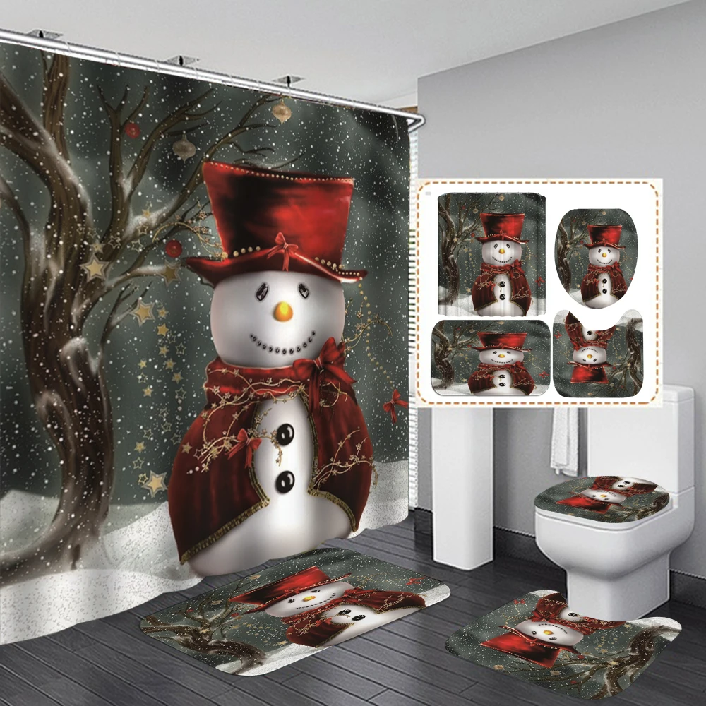 Рождественская занавеска для душа набор ванной комнаты с рисунком снеговика