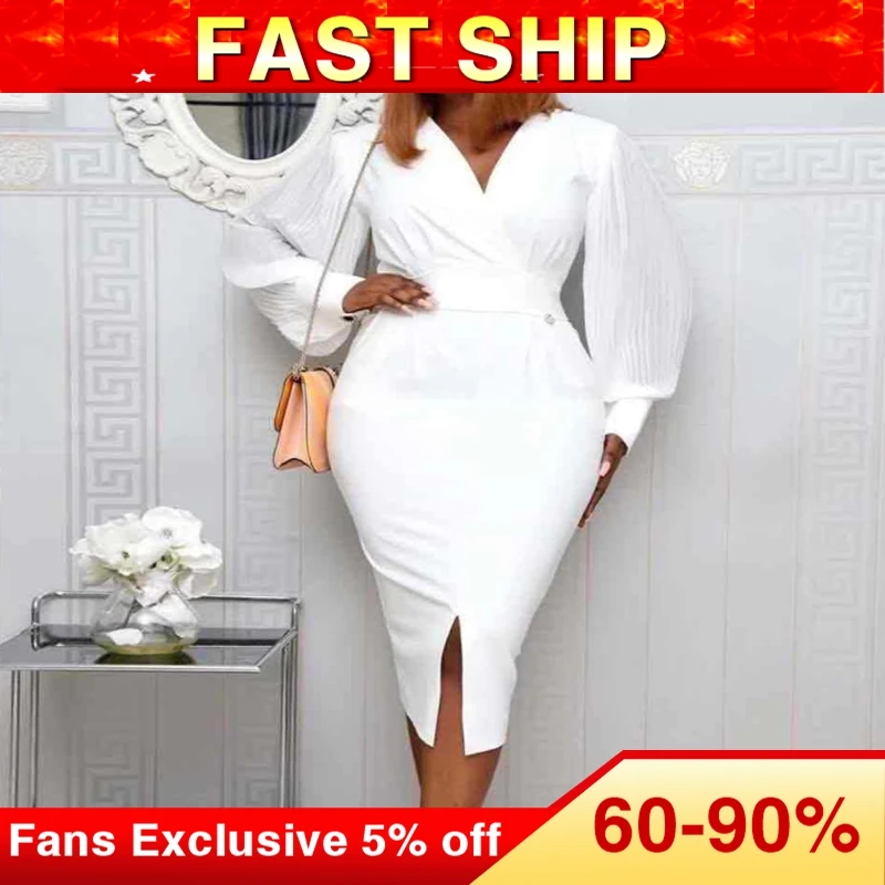 Office Ladies Elegant Party Dress Spring Solid Color V-Neck High Waist Puff Sleeve White Bodycon Midi Dress Women Plus Size
Office Ladies Elegant Party Dress Spring Solid Color V-Neck High Waist Puff Sleeve White Bodycon Midi Dress Women Plus Size