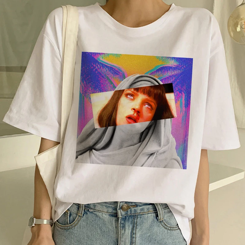 

Pulp Fiction Movie Funny Print T Shirt Women Mia Harajuku Ulzzang Summer T-shirt Fashion Virgin Mary Mia Tshirt Top Tees Female